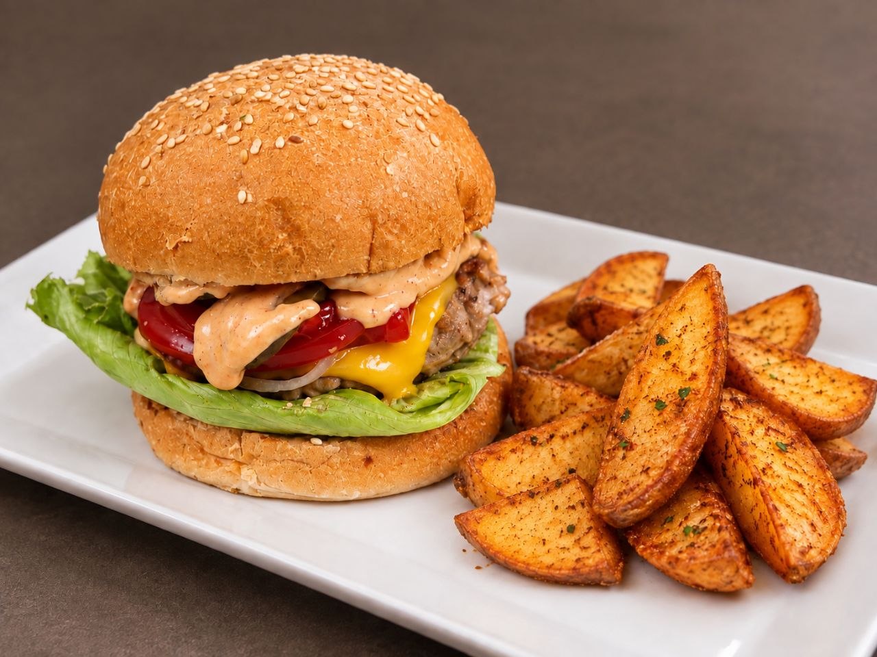 Burger+ zlatno pečeni krompir
